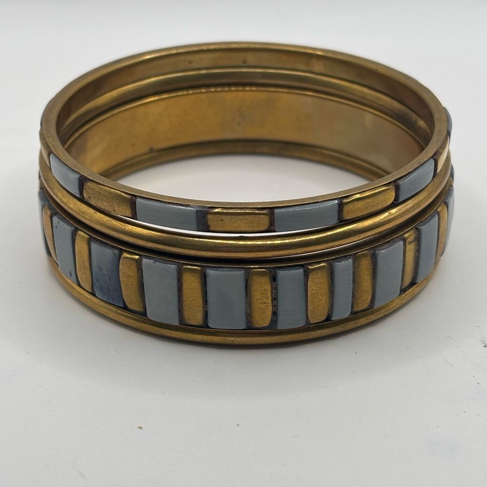 Antique Gold and Blue Bangle Bracelet Set